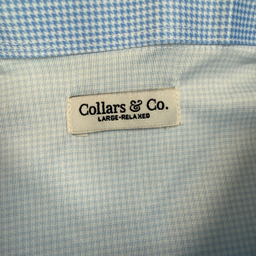 Collars & Co Mens Dress Collar Polo Size Large Blue Houndstooth Relaxed Fit NWT - Picture 3 of 7
